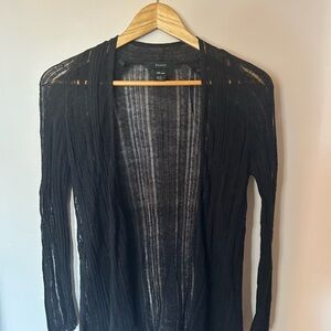 Tahari Black Lightweight 100% Linen Open Cardigan